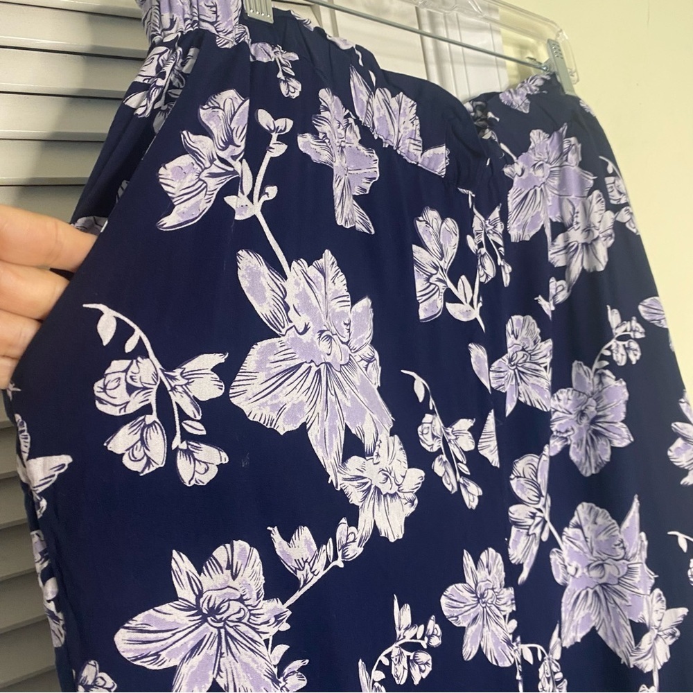 Ellos Size 2X Womens Pull On Palazzo Pants Floral Wide Leg Crop Blue Stretch - Picture 3 of 9
